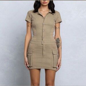 Tan Button-Up Mini Dress
